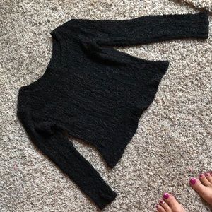 Bumpy weave nylon long sleeve black top bucle ❤️ round neck stretchy boucle